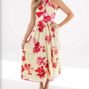 J.Marie Alara Ric Rac Floral Halter Midi Dress -